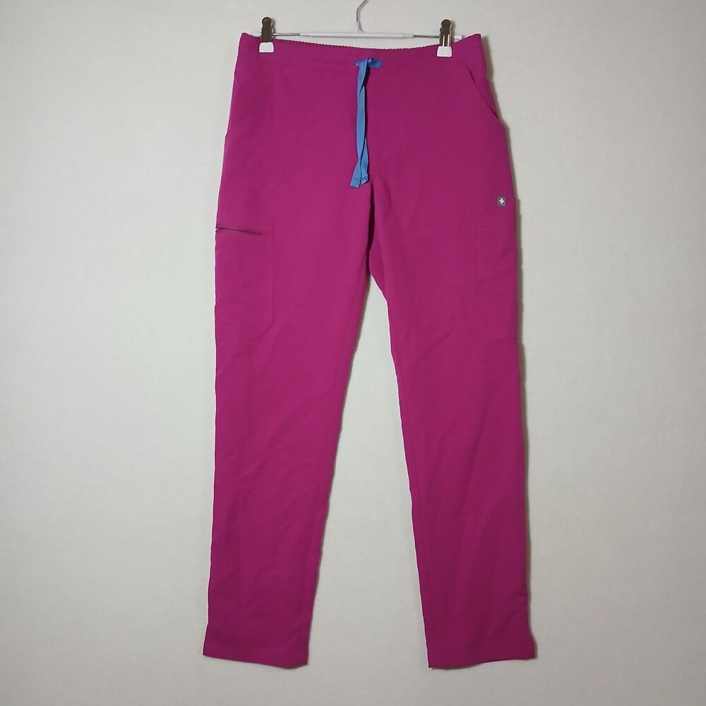 FIGS Womens Technical Collection Scrub Pants Magenta Blue Drawstring XS #1214